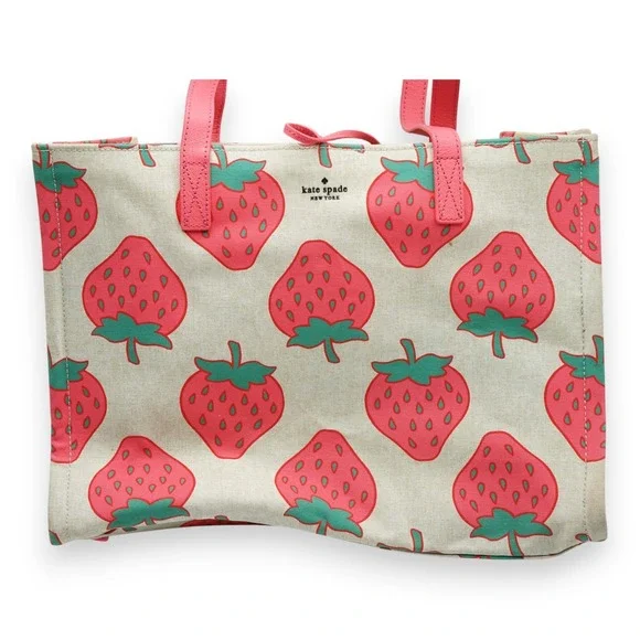 Kate‎ Spade STRAWBERRY MEGA SAM Canvas Tote Picnic with Wallet 14.5x 11x4.5